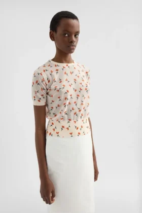 Cotton Blend Printed Knit T-Shirt