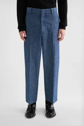 Cotton Chambray Tapered Trousers