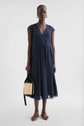 Cotton Organdy Pleated Dress