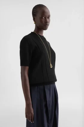 Cotton Pointelle Knit T-Shirt