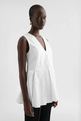 Cotton Poplin Pleated Top