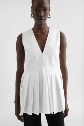 Cotton Poplin Pleated Top