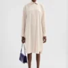 Cotton Poplin Shirt Dress with Multi-Layered Collar