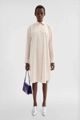 Cotton Poplin Shirt Dress with Multi-Layered Collar