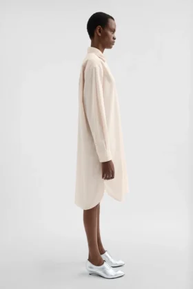Cotton Poplin Shirt Dress with Multi-Layered Collar