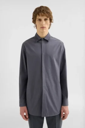 Cotton Shirt with Multi-Layered Collar