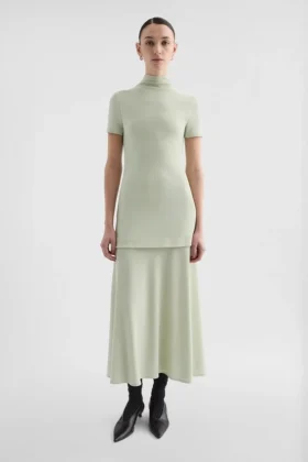 Fluid Viscose High-Neck Dress