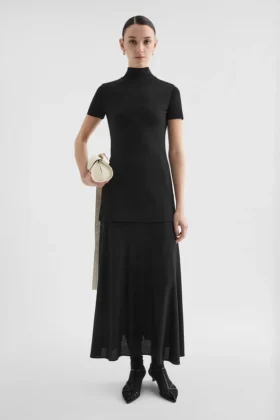 Fluid Viscose High-Neck Dress