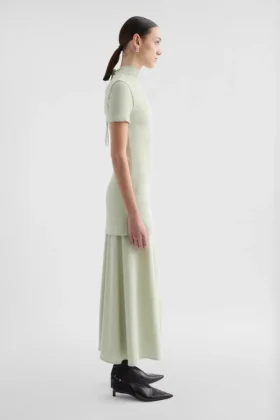 Fluid Viscose High-Neck Dress