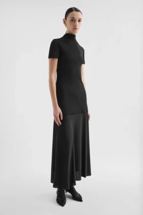 Fluid Viscose High-Neck Dress