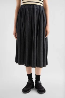 Lightweight Denim Pleated Skirt