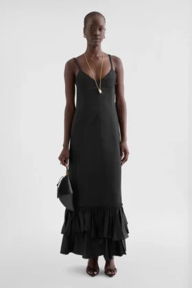 Silk Blend Ruffle Dress