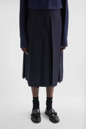 Wool Gabardine Pleated Skirt