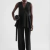 Wool Gabardine Pleated Top