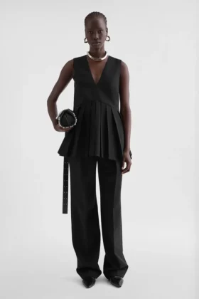 Wool Gabardine Pleated Top
