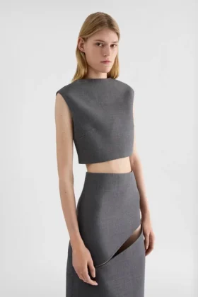 Wool Twill Cropped Top